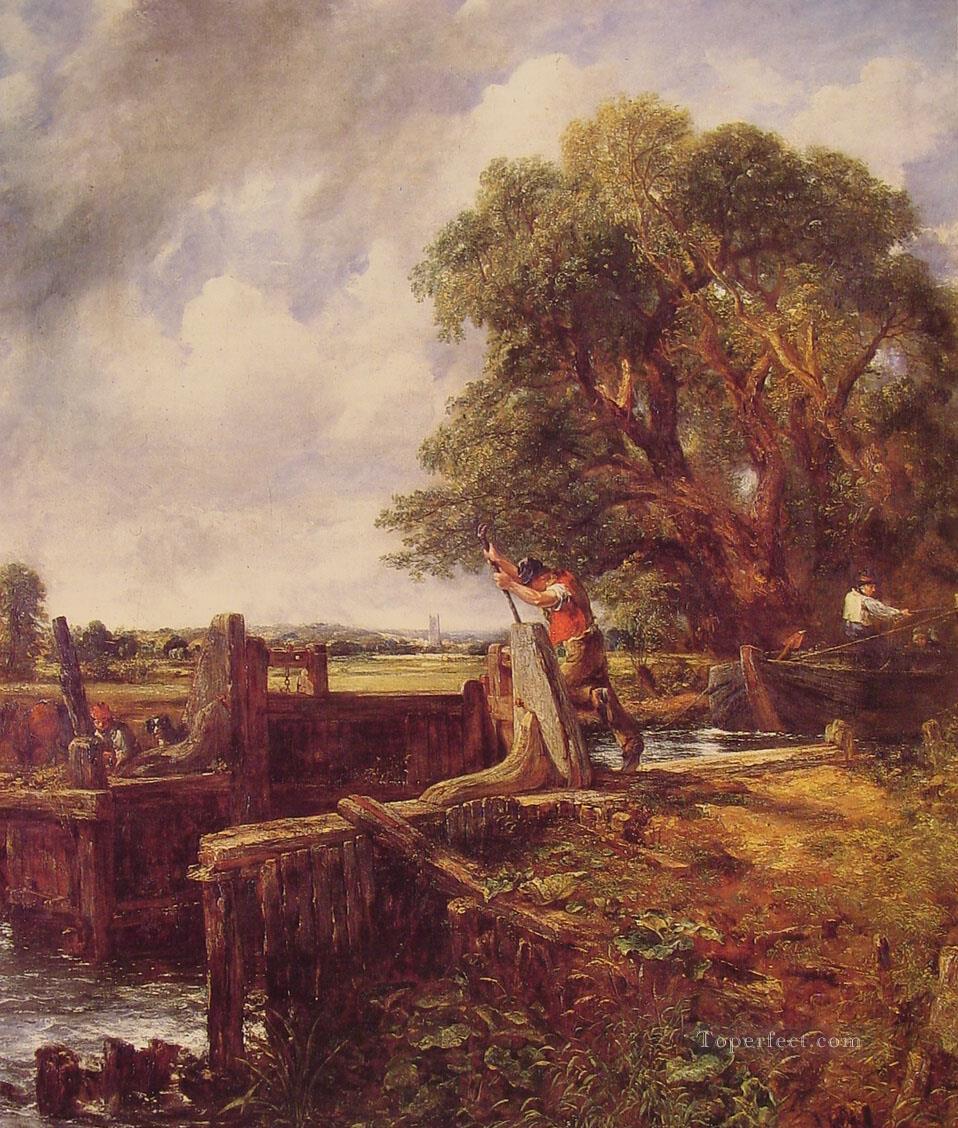 Barco pasando una esclusa Paisaje romántico John Constable Pintura al óleo